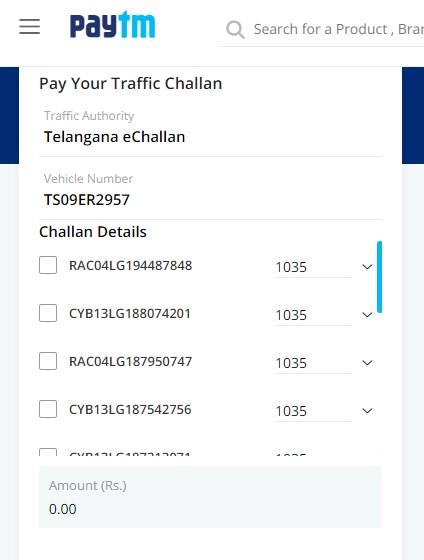 how to pay Ts traffic challan using paytm